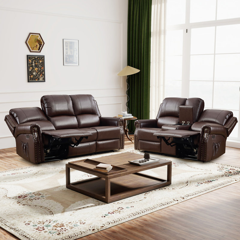 Latitude Run® 2-Piece Faux Leather Nailhead Power Reclining Living